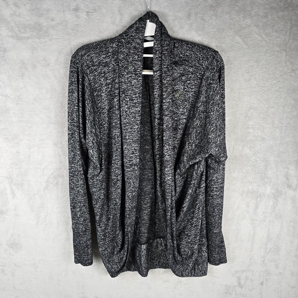 Athleta Womens XS Grey Space Dye Open Front Draped Cardigan Shawl Collar Sweater